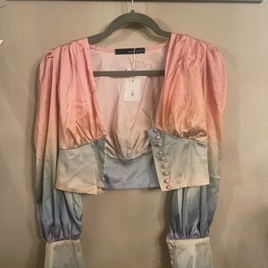 Ombre rainbow silk button down top